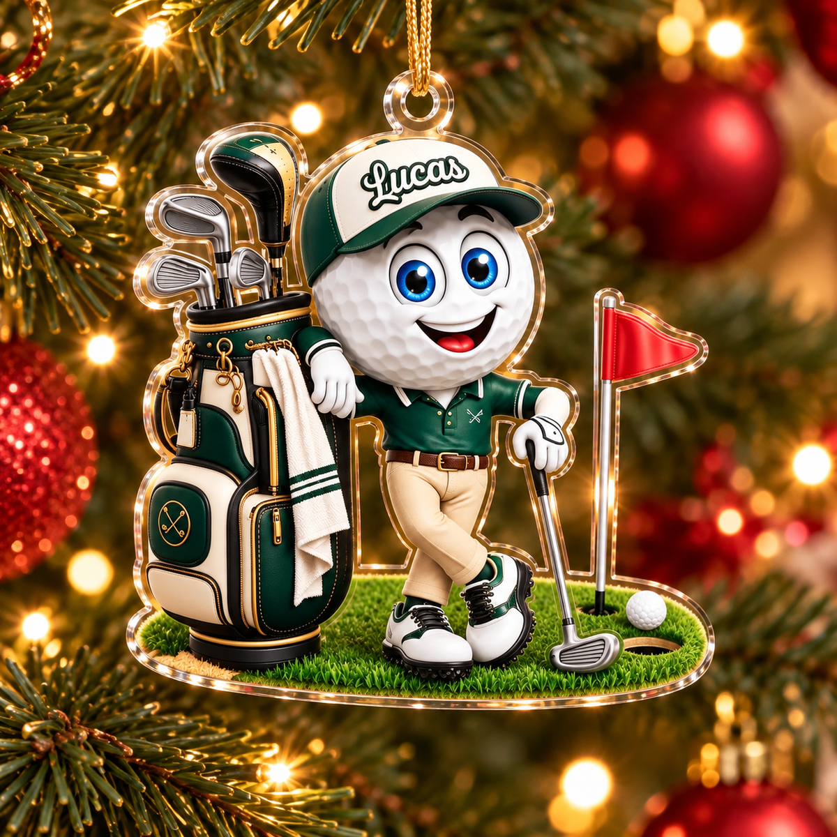 Custom Name Golf Ball Caddie Acrylic Ornament, Christmas Ornaments, Christmas Gifts