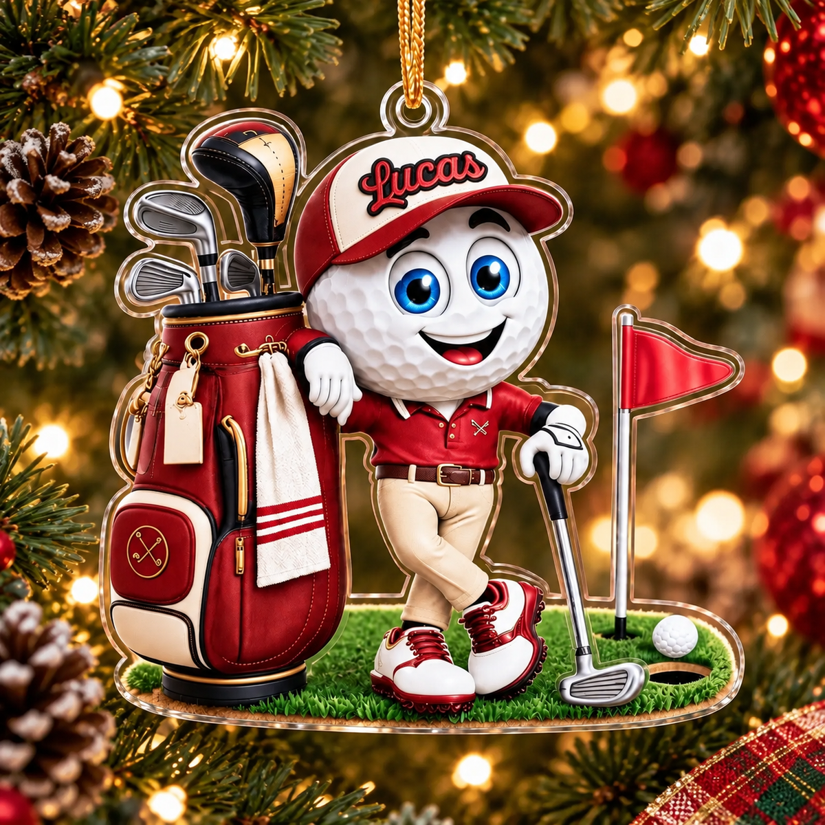 Custom Name Golf Ball Caddie Acrylic Ornament, Christmas Ornaments, Christmas Gifts