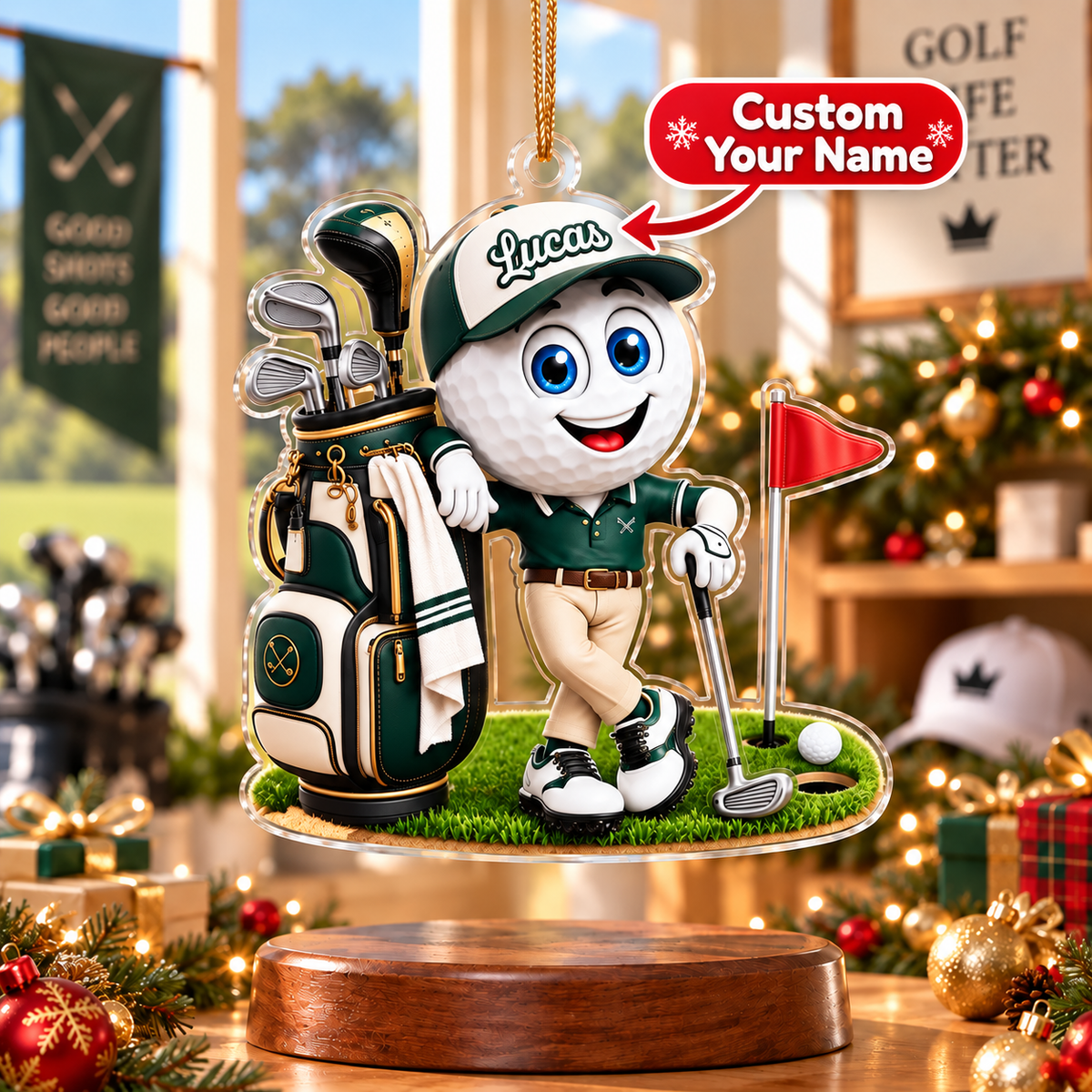 Custom Name Golf Ball Caddie Acrylic Ornament, Christmas Ornaments, Christmas Gifts