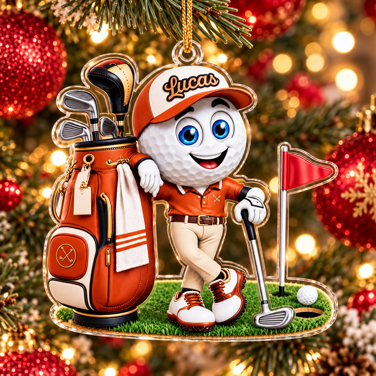 Custom Name Golf Ball Caddie Acrylic Ornament, Christmas Ornaments, Christmas Gifts