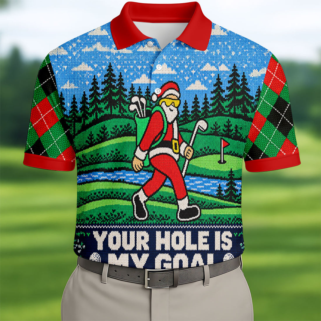 Your Hole Is My Goal Christmas Golf Shirt, Mens Golf Polo, Mens Holiday Golf Shirts