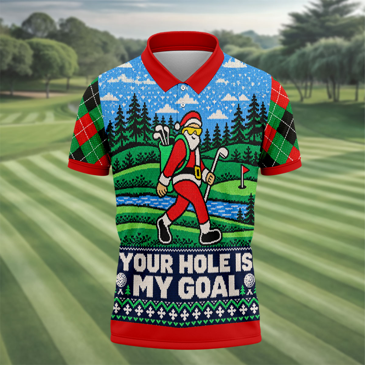 Your Hole Is My Goal Christmas Golf Shirt, Mens Golf Polo, Mens Holiday Golf Shirts