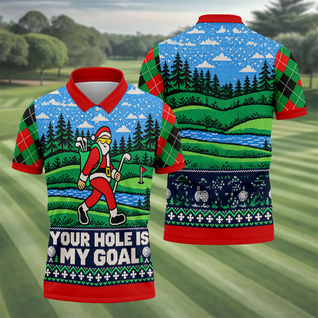 Your Hole Is My Goal Christmas Golf Shirt, Mens Golf Polo, Mens Holiday Golf Shirts