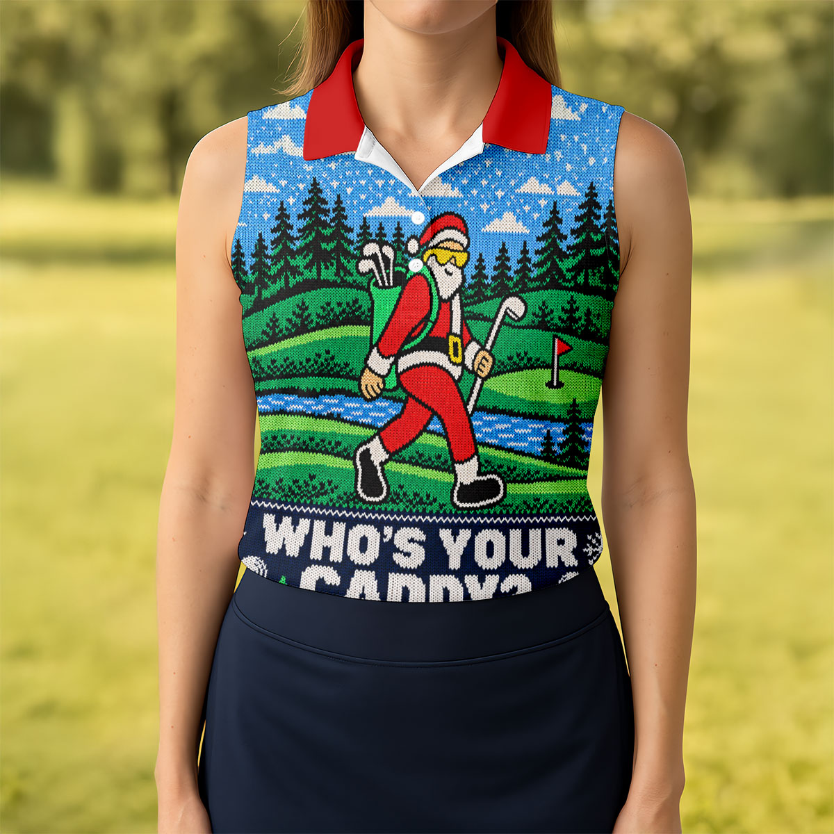 Who's Your Caddy Santa Christmas Golf Shirt, Womens Golf Tops, Womens Golf Apparel