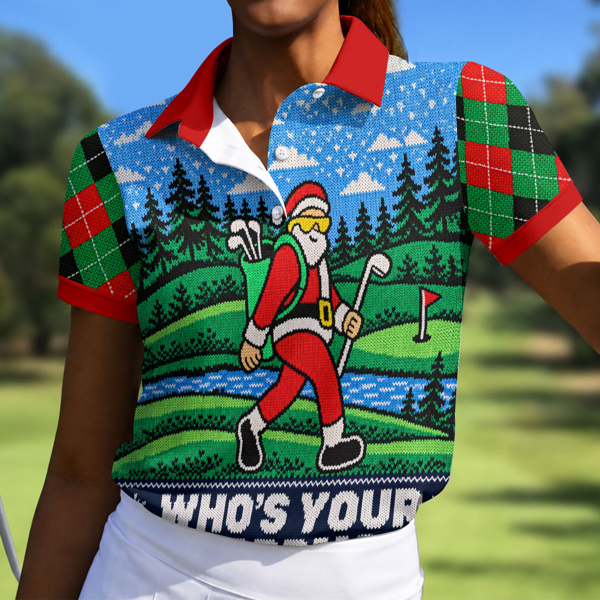 Who's Your Caddy Santa Christmas Golf Shirt, Womens Golf Tops, Womens Golf Apparel