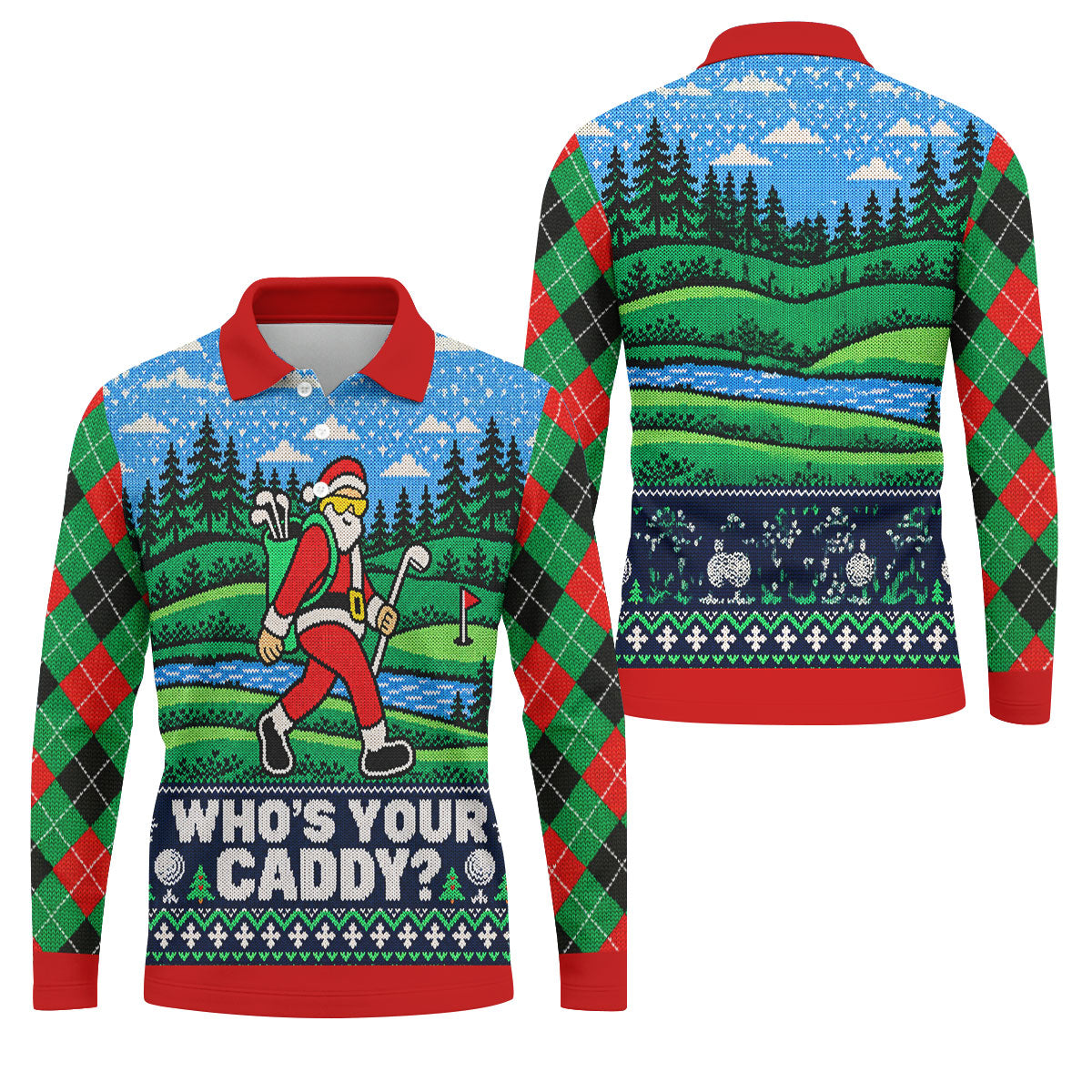 Who's Your Caddy Santa Christmas Golf Shirt, Golf Shirts For Men, Mens Golf Shirts