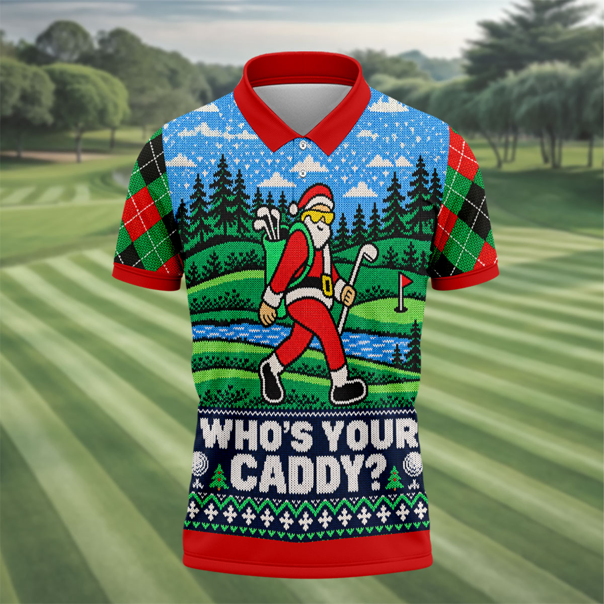 Who's Your Caddy Santa Christmas Golf Shirt, Golf Shirts For Men, Mens Golf Shirts