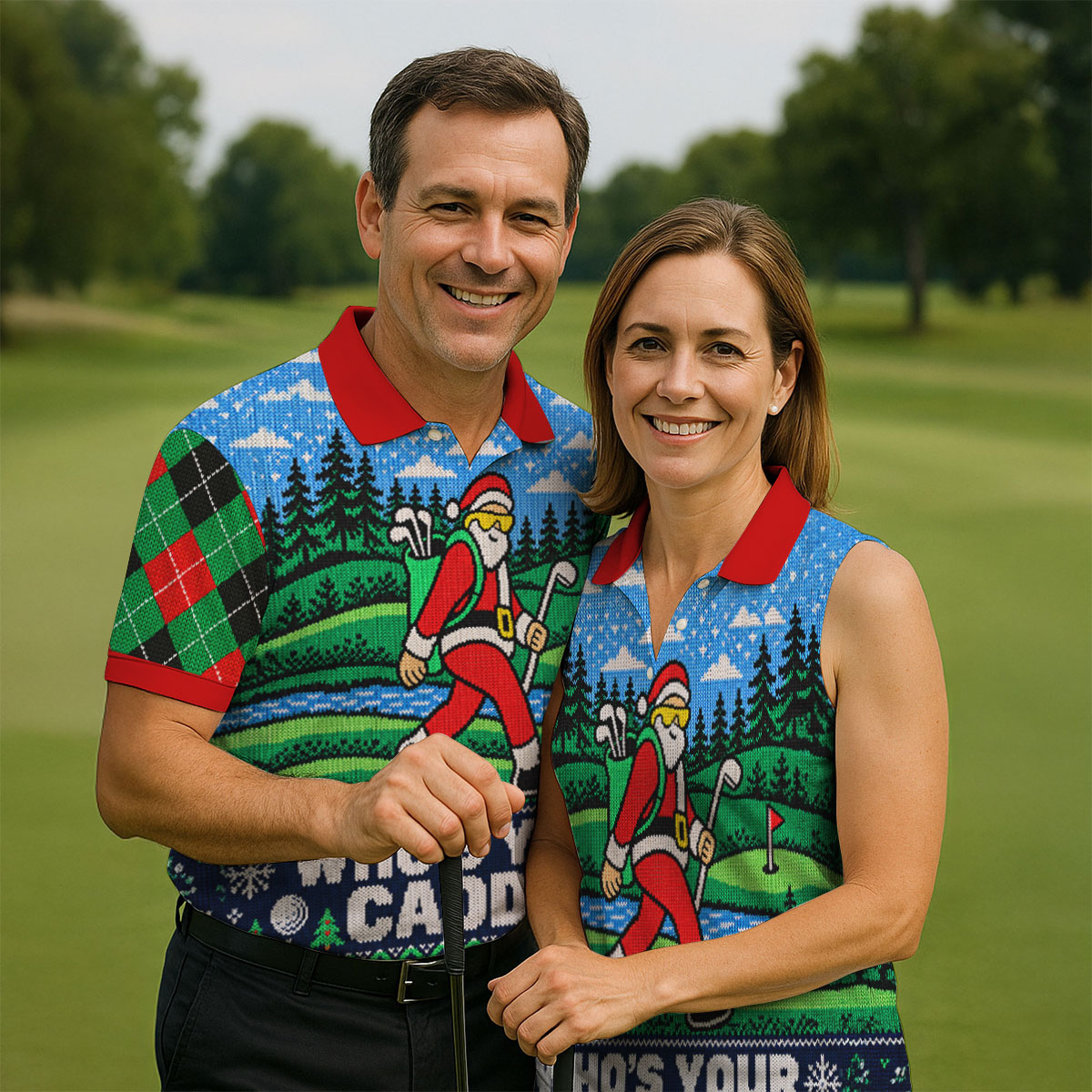 Who's Your Caddy Santa Christmas Golf Shirt, Golf Shirts For Men, Mens Golf Shirts