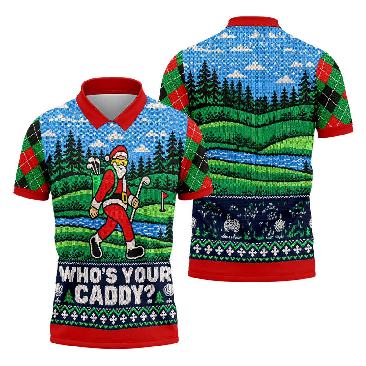 Who's Your Caddy Santa Christmas Golf Shirt, Golf Shirts For Men, Mens Golf Shirts