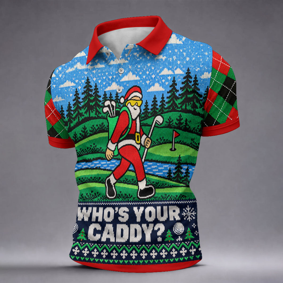 Who's Your Caddy Santa Christmas Golf Shirt, Golf Shirts For Men, Mens Golf Shirts