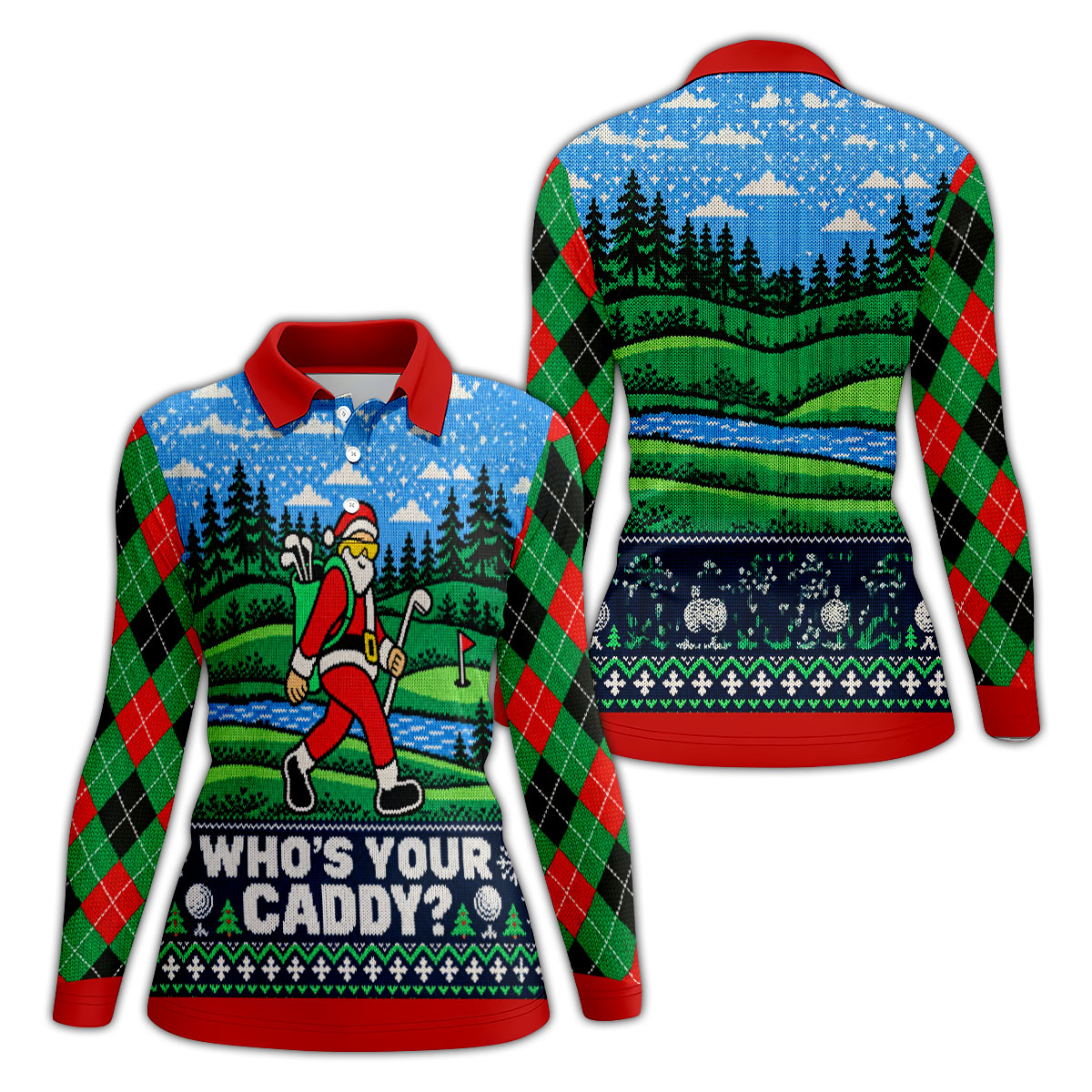 Who's Your Caddy Santa Christmas Golf Shirt, Womens Golf Tops, Womens Golf Apparel