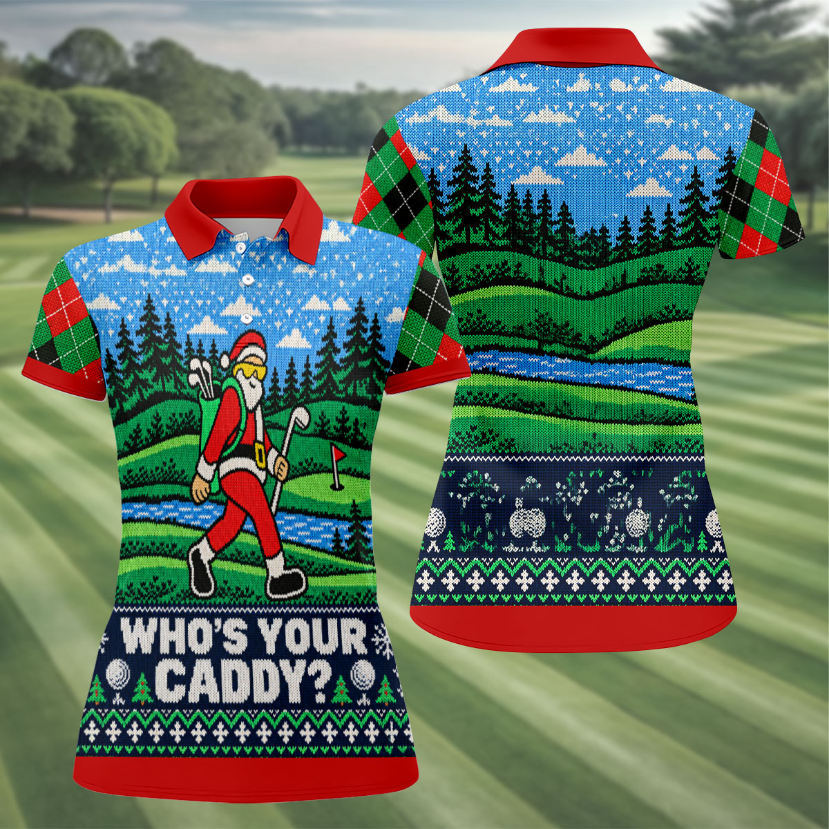 Who's Your Caddy Santa Christmas Golf Shirt, Womens Golf Tops, Womens Golf Apparel
