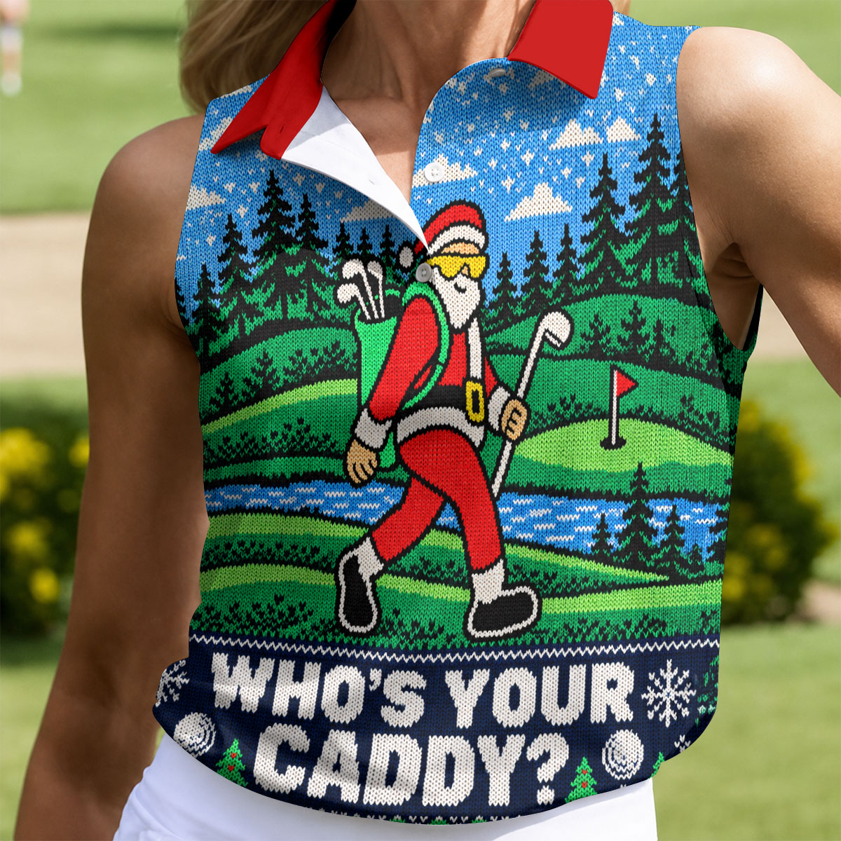 Who's Your Caddy Santa Christmas Golf Shirt, Womens Golf Tops, Womens Golf Apparel