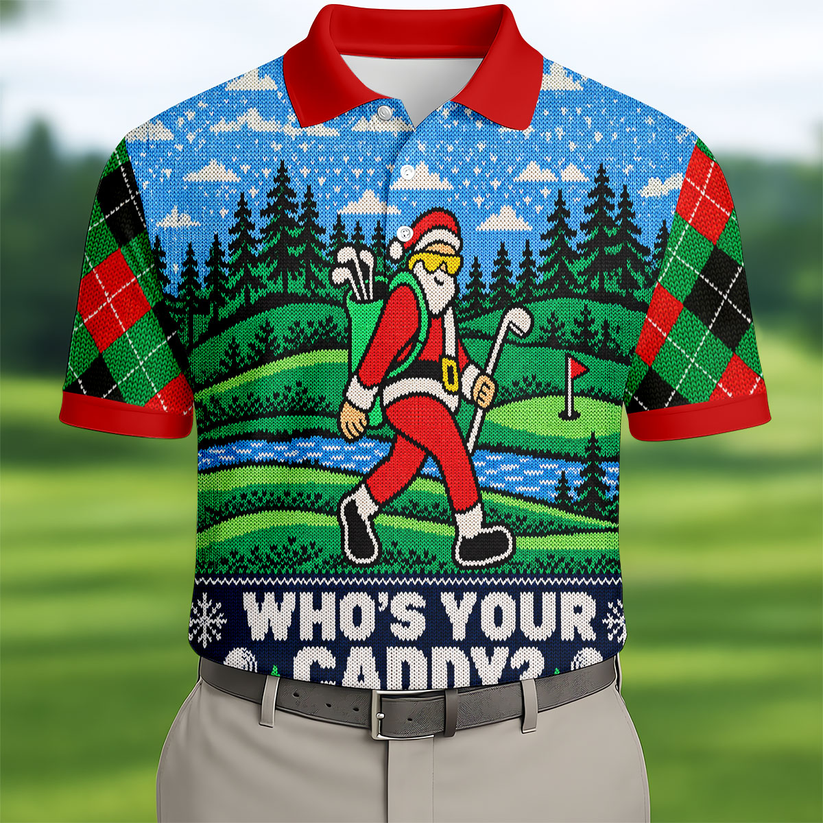 Who's Your Caddy Santa Christmas Golf Shirt, Golf Shirts For Men, Mens Golf Shirts