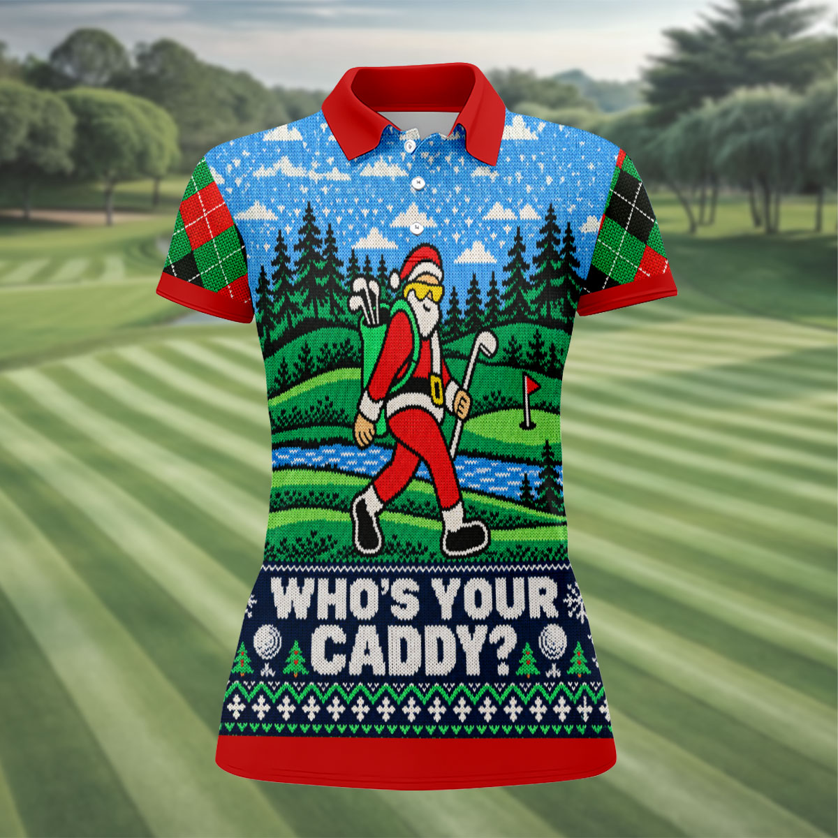 Who's Your Caddy Santa Christmas Golf Shirt, Womens Golf Tops, Womens Golf Apparel