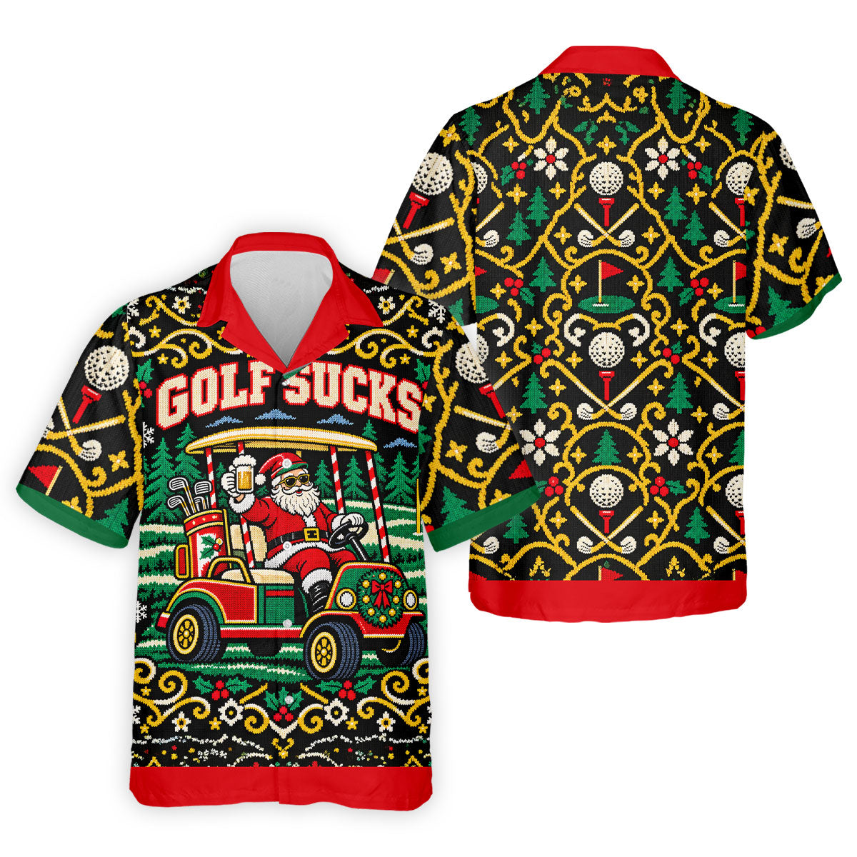 Golf Sucks Santa Cart Christmas Golf Shirt, Mens Golf Polo, Funny Mens Golf Shirts