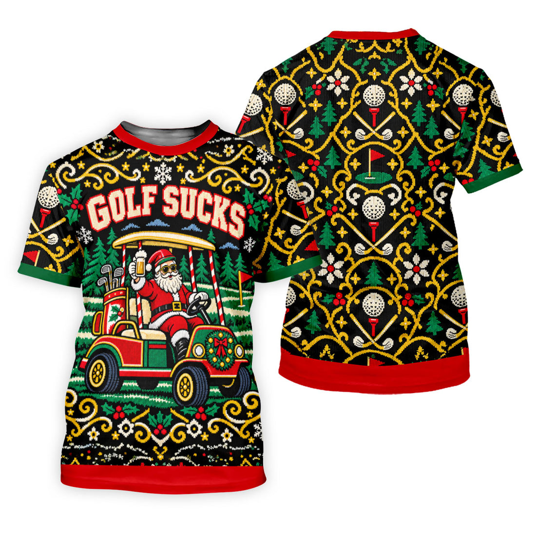 Golf Sucks Santa Cart Christmas Golf Shirt, Womens Golf Tops, Ladies Golf Shirts