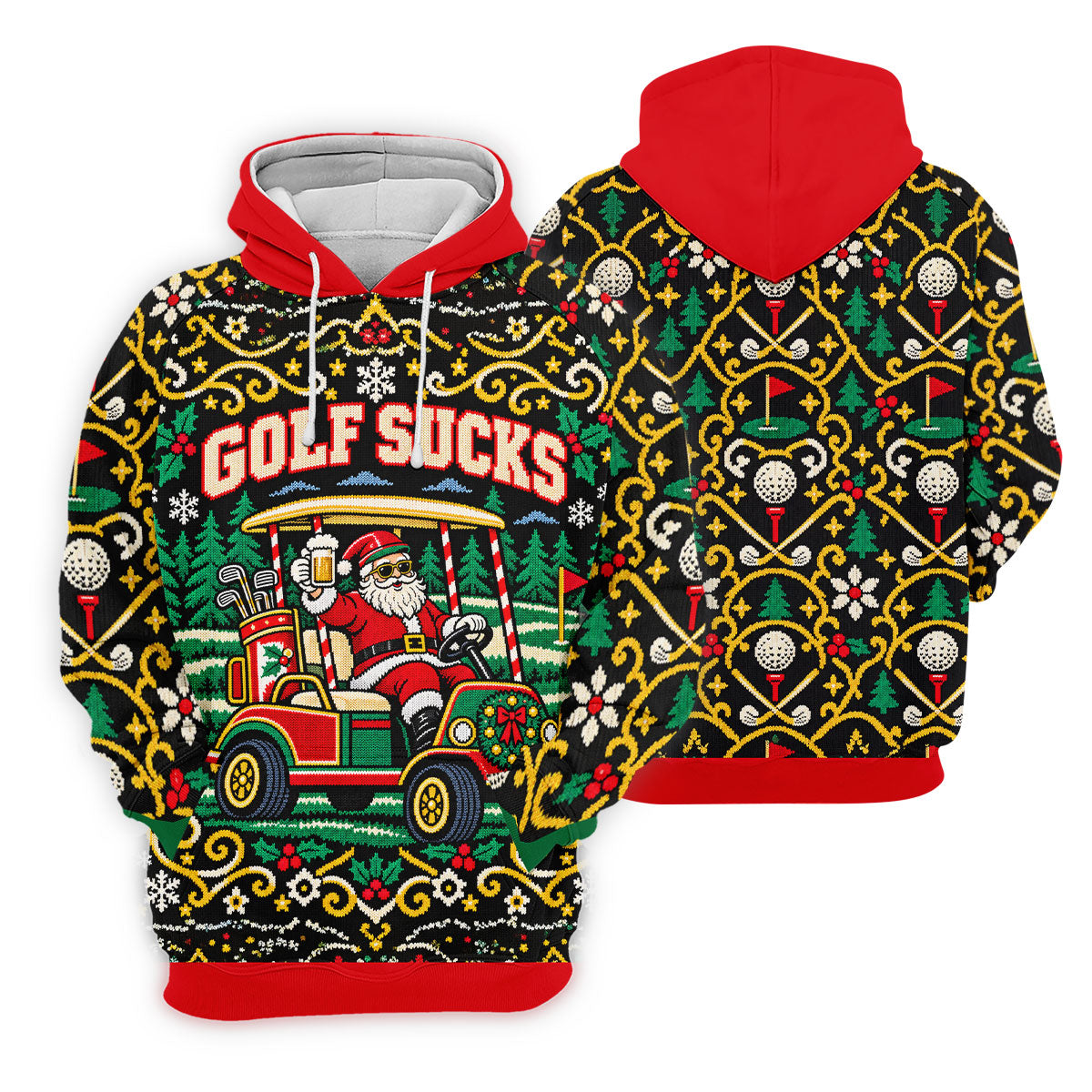 Golf Sucks Santa Cart Christmas Golf Shirt, Mens Golf Polo, Funny Mens Golf Shirts