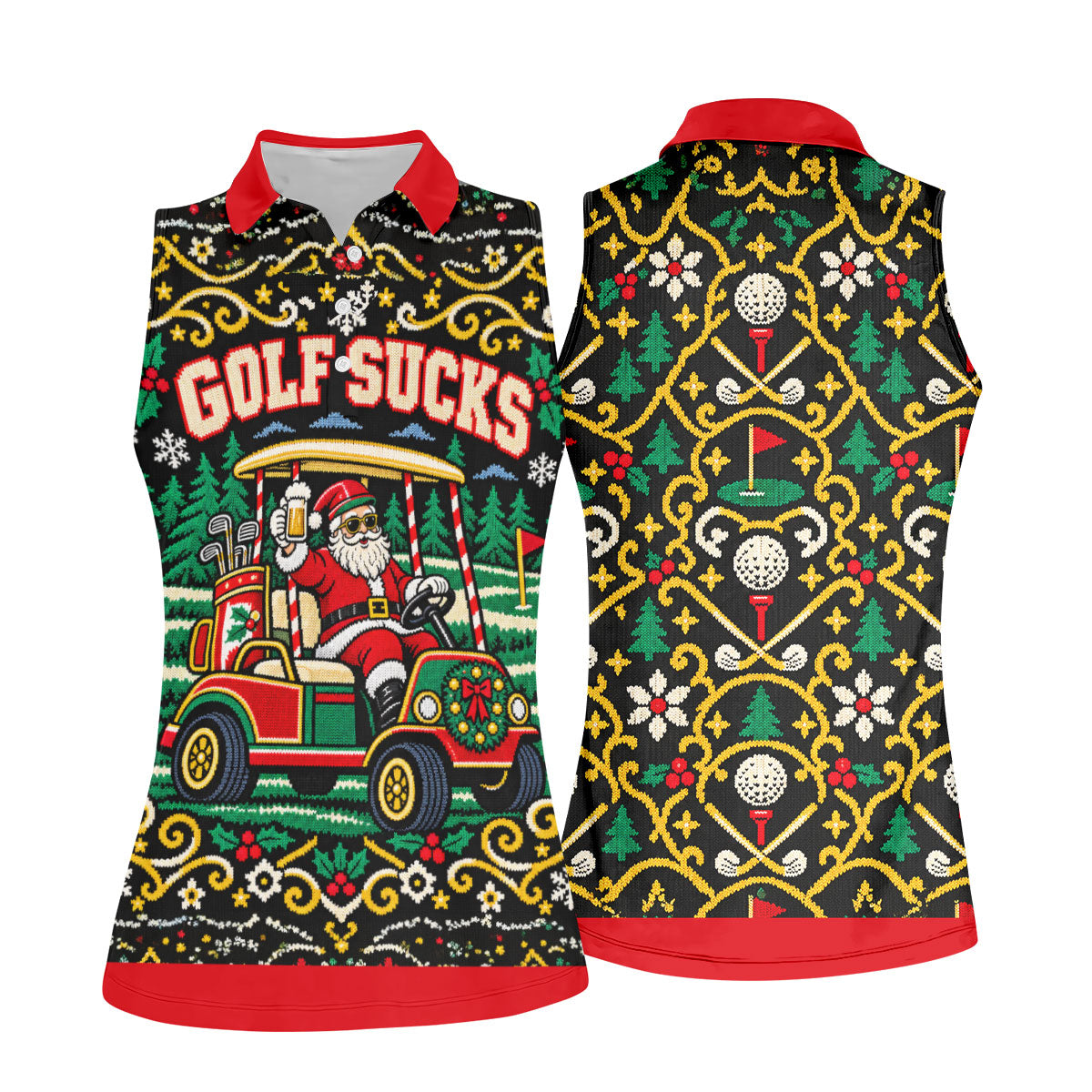 Golf Sucks Santa Cart Christmas Golf Shirt, Womens Golf Tops, Ladies Golf Shirts