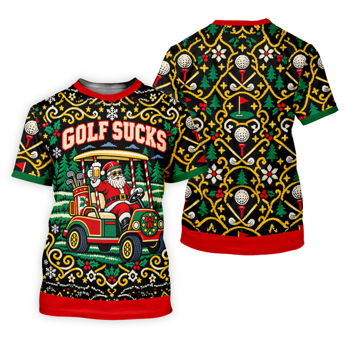 Golf Sucks Santa Cart Christmas Golf Shirt, Mens Golf Polo, Funny Mens Golf Shirts