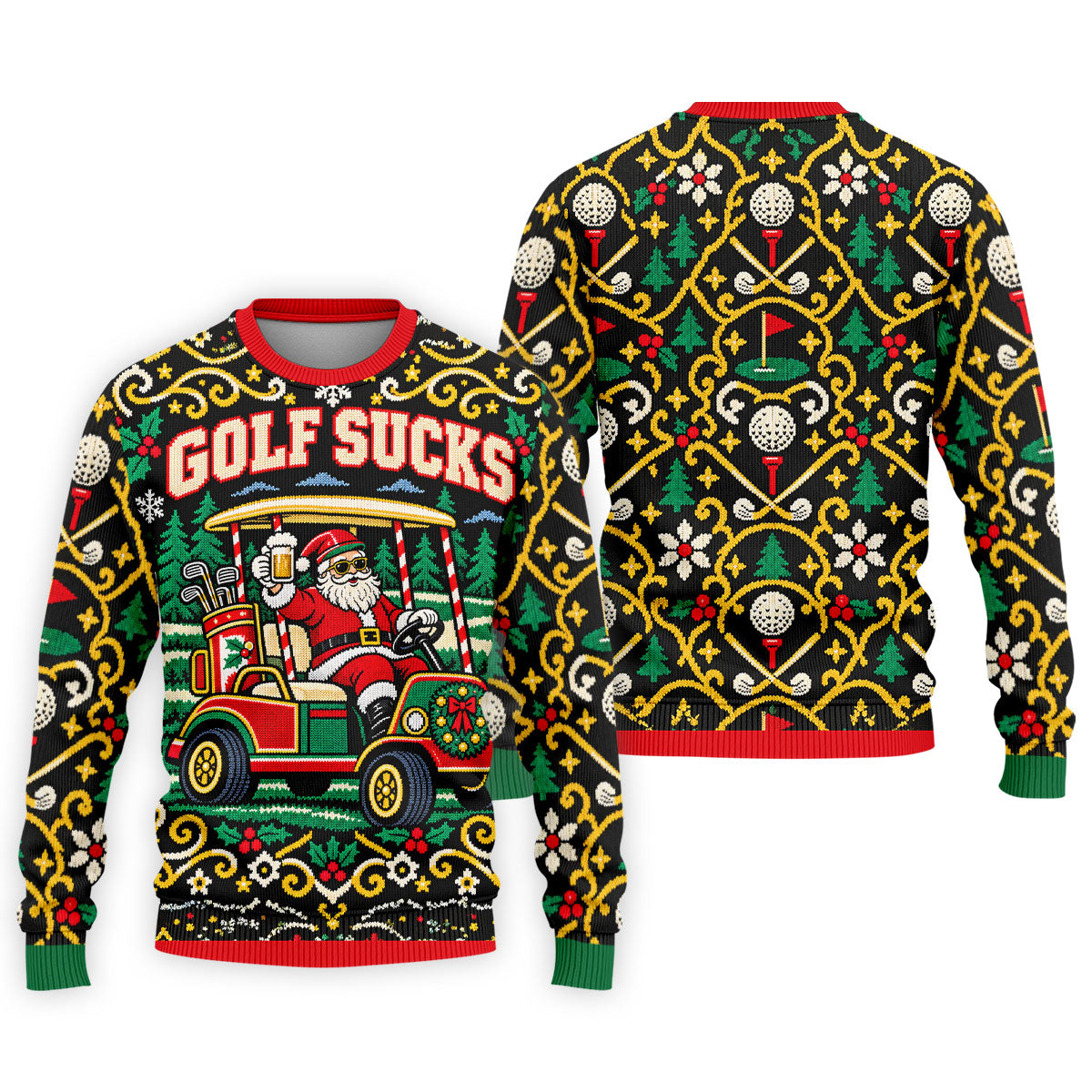 Golf Sucks Santa Cart Christmas Golf Shirt, Mens Golf Polo, Funny Mens Golf Shirts