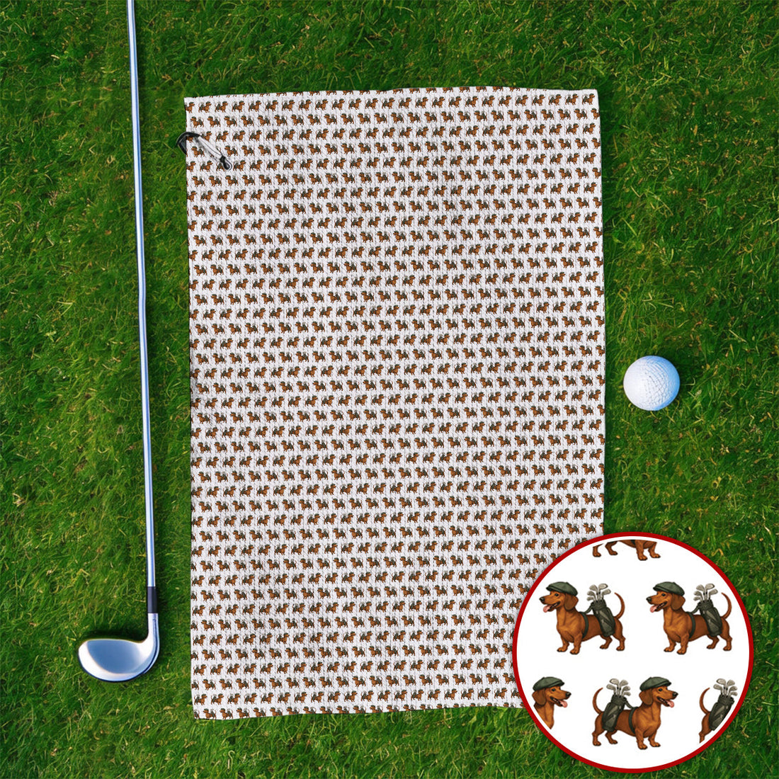 Dachshund Pattern Golf Towel, Crazy Dachshund Golf Towels, Golf Gift For Golfer