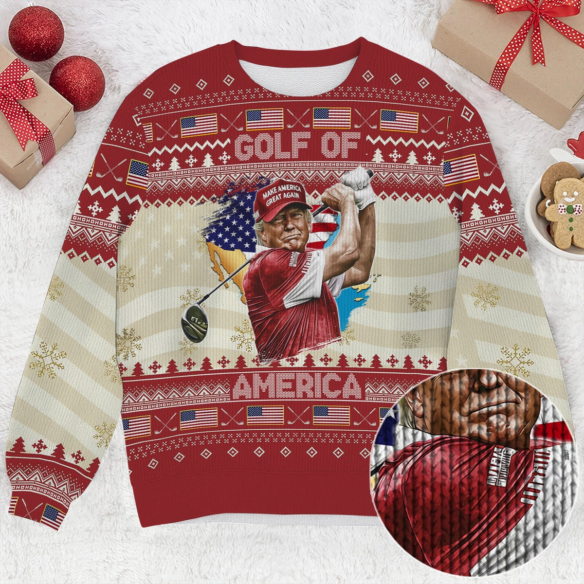 Trump Golf Of America Christmas Golf Shirt Christmas Ugly Sweater, Golf Ugly Christmas Sweater, Christmas Golf Shirt