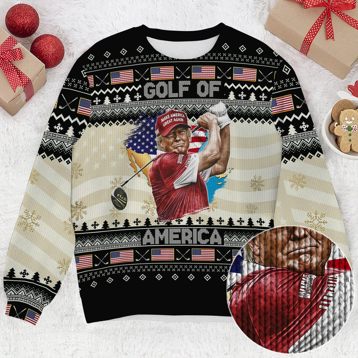 Trump Golf Of America Christmas Golf Shirt Christmas Ugly Sweater, Golf Ugly Christmas Sweater