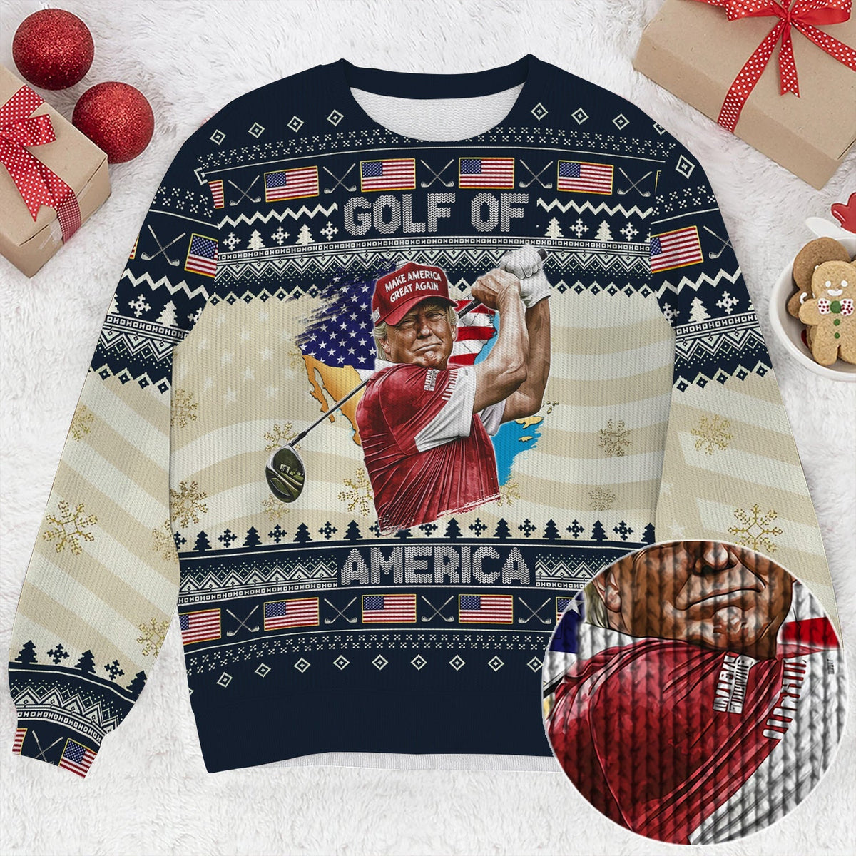 Trump Golf Of America Christmas Golf Shirt Christmas Golf Ugly Sweater, Funny Ugly Sweater, Golf Christmas Sweater