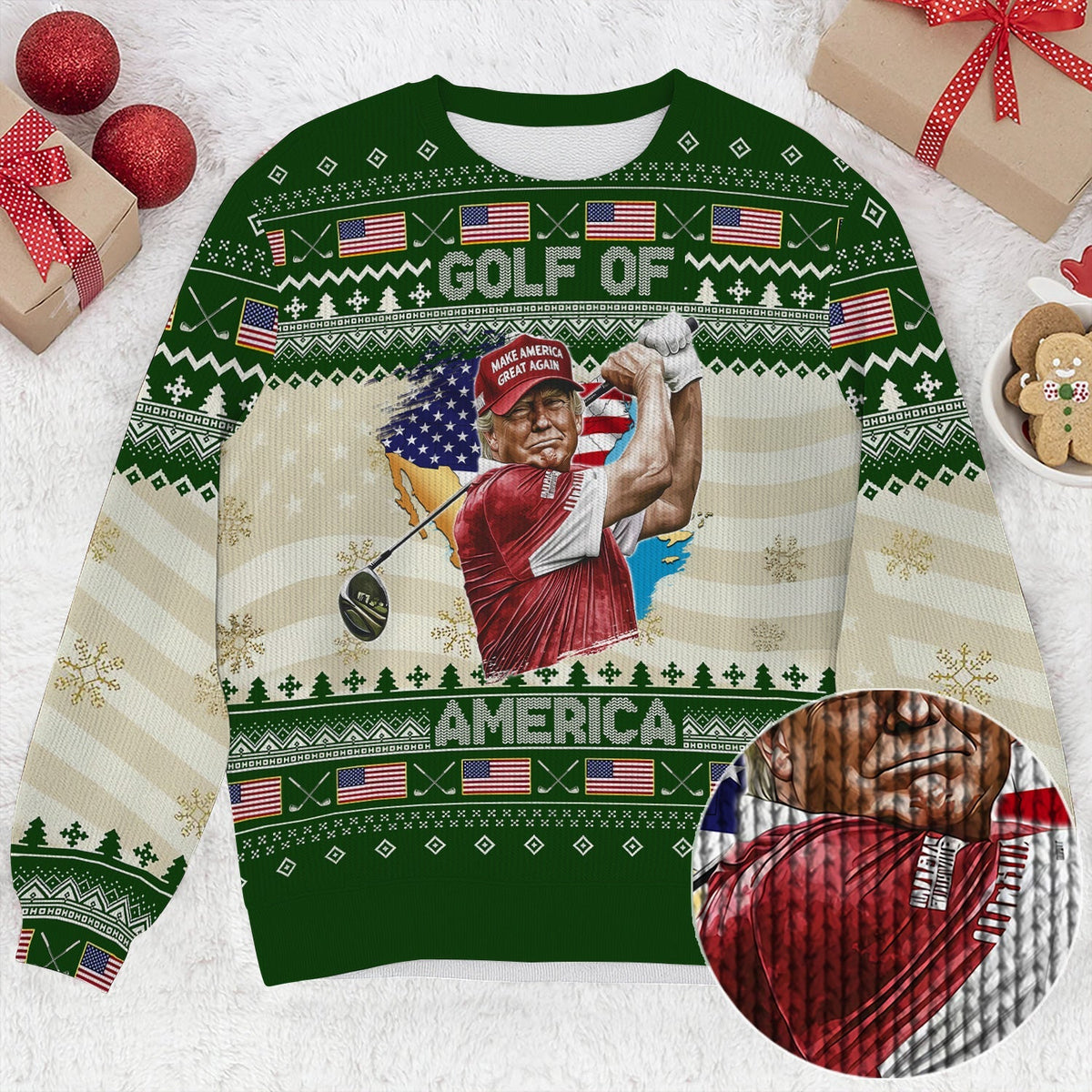 Trump Golf Of America Christmas Golf Shirt. Golf Ugly Sweater, Golf Sweater, Christmas Golf Gift