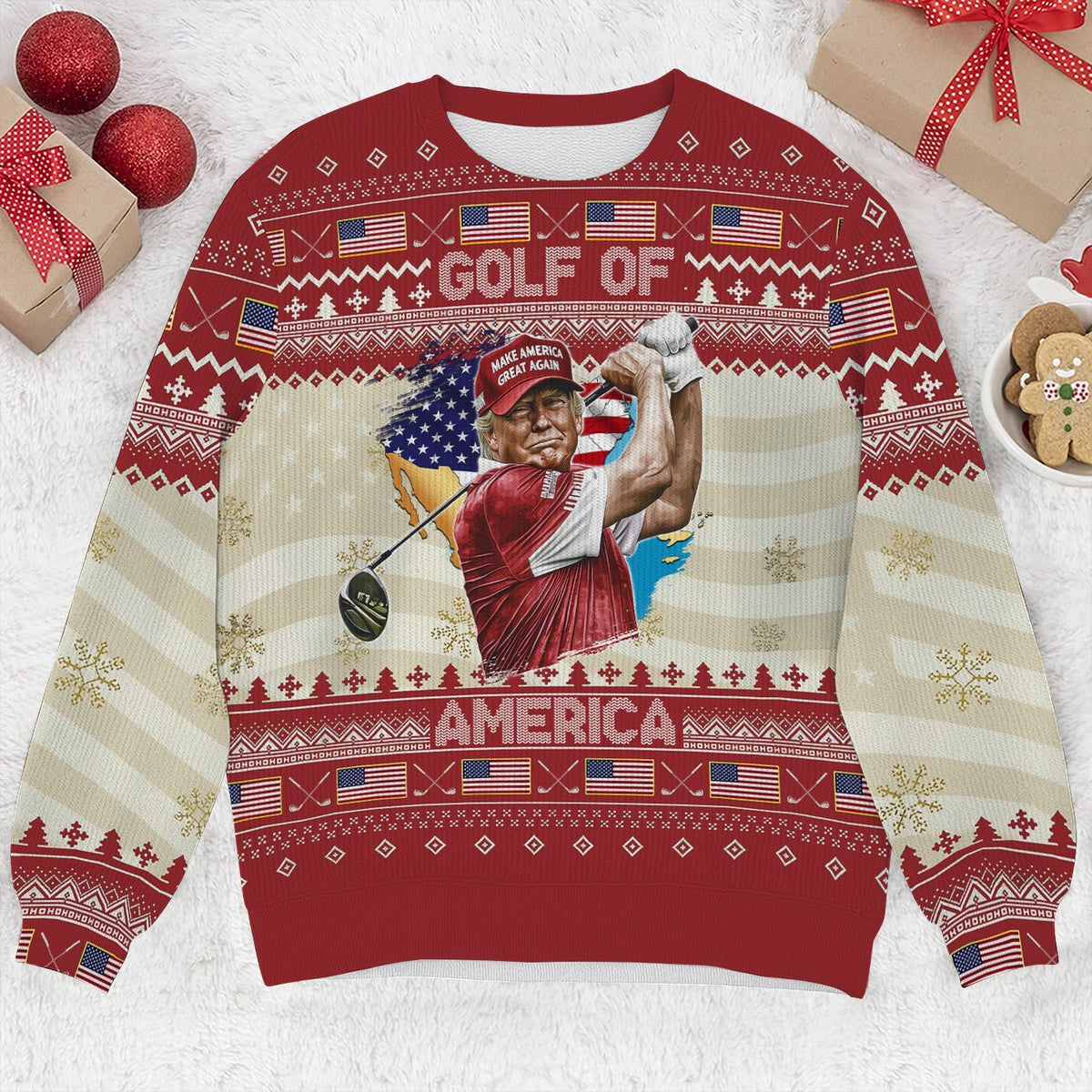 Trump Golf Of America Christmas Golf Shirt Christmas Ugly Sweater, Golf Ugly Christmas Sweater, Christmas Golf Shirt
