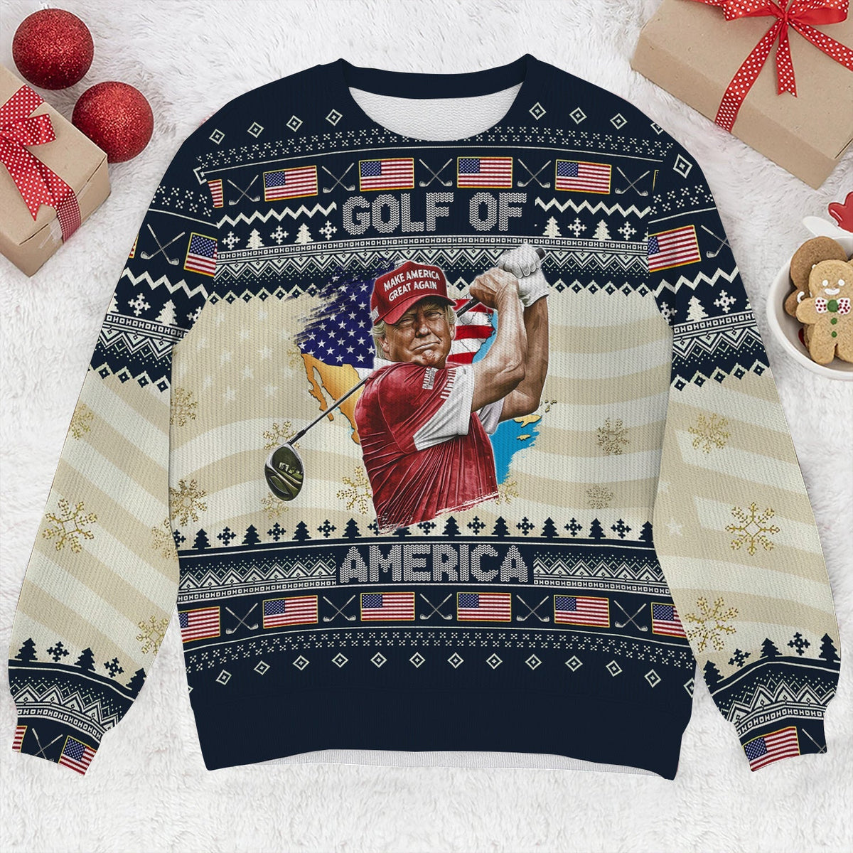 Trump Golf Of America Christmas Golf Shirt Christmas Golf Ugly Sweater, Funny Ugly Sweater, Golf Christmas Sweater