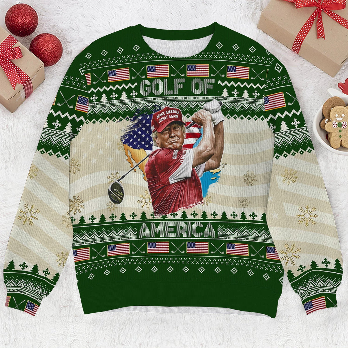 Trump Golf Of America Christmas Golf Shirt. Golf Ugly Sweater, Golf Sweater, Christmas Golf Gift
