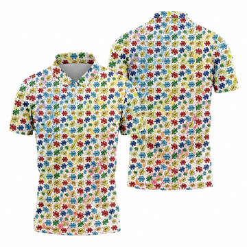 Autism Awareness Jigsaw Puzzle Pieces Rainbow Paint Splatter Men's Golf Shirt, Polo Shirts For Men