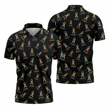 Autism Awareness Colors Autism Ribbon Black Golf Shirt, Golf Tops For Men, Golf Shirts For Men