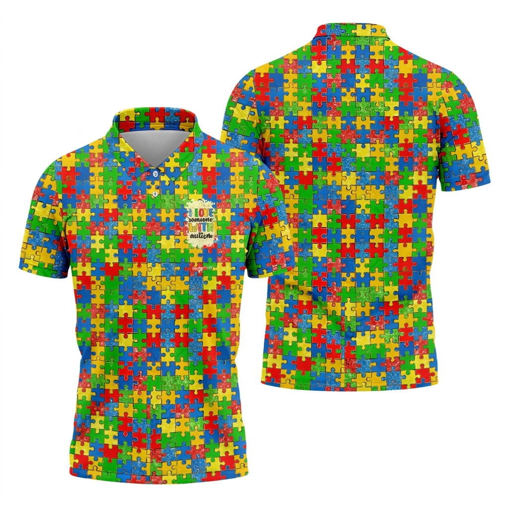 It's Okay To Be Different Colorful Puzzle Pattern Autism Awareness Men's Golf Shirt, Polo Shirts For Men