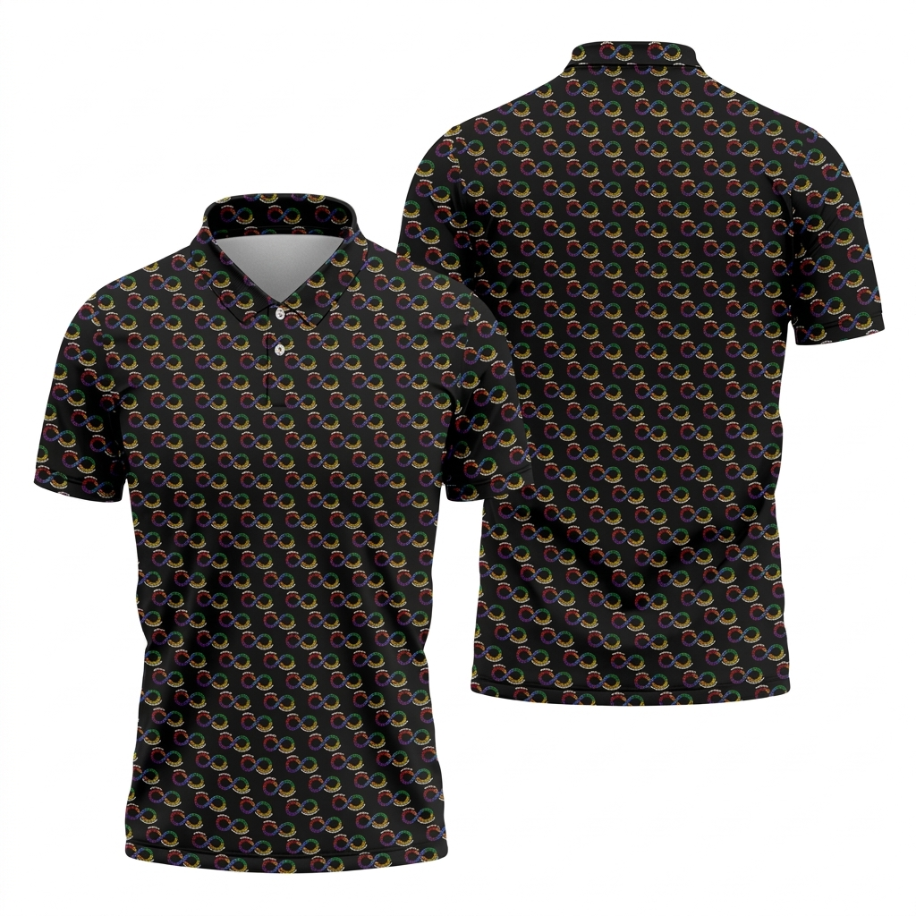 Embrace Neurodiversity Rainbow Infinity Symbol Autism Awareness Black Golf Shirt, Golf Shirts For Men