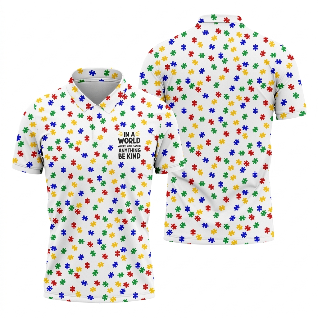 In A World Where You Can Be Anything Be Kind Golf Tops For Men, Autism Awareness Color Golf Shirts For Men