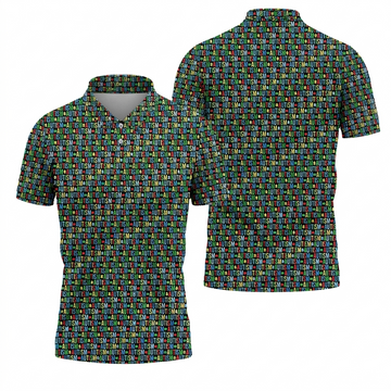 Autism Awareness Colorful Letters Seamless Pattern Golf Tops For Men, Polo Shirts For Men