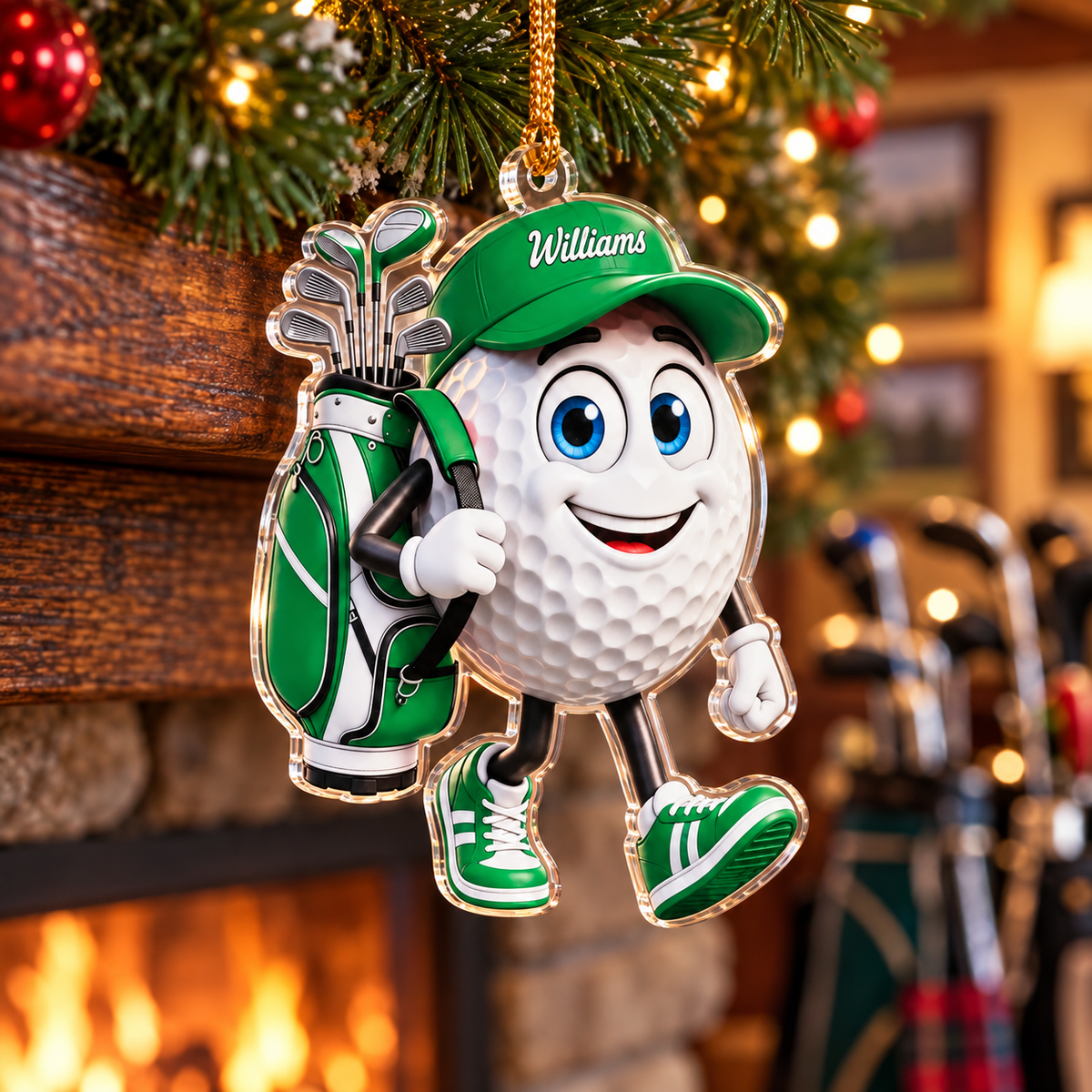 Custom Name Green Walking Golf Ball Acrylic Ornament, Christmas Ornaments, Golf Gifts