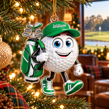 Custom Name Green Walking Golf Ball Acrylic Ornament, Christmas Ornaments, Golf Gifts