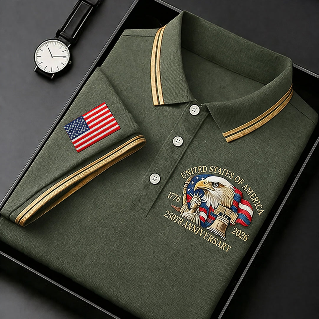 Bald Eagle American Flag 250 Years Green Golf Shirt, Patriotic 4th Of July Golf Shirts For Men