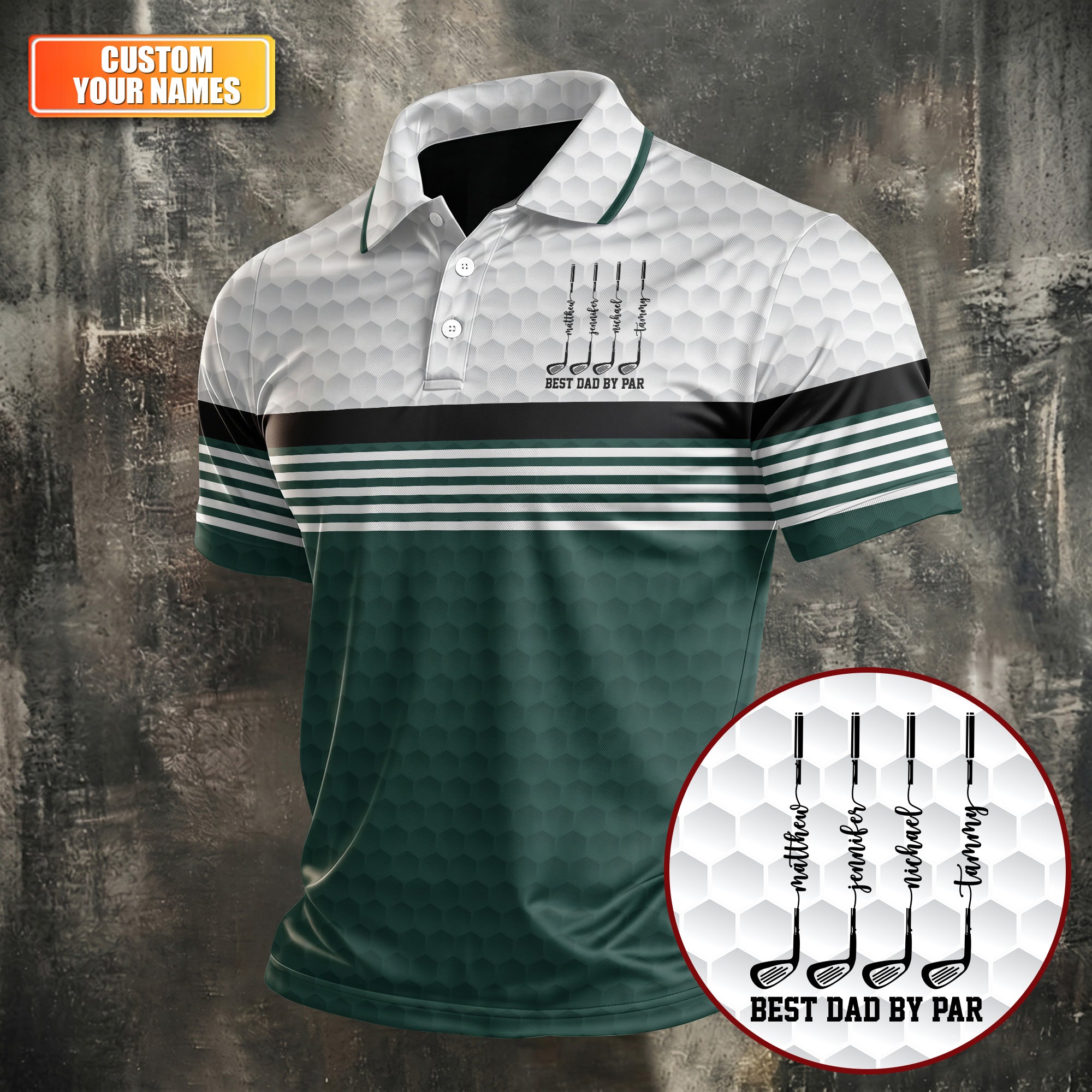 Best Dad By Par Golf Ball Pattern Father's Day Golf Shirt, Golf Gift For Dad, Polo Shirts For Men