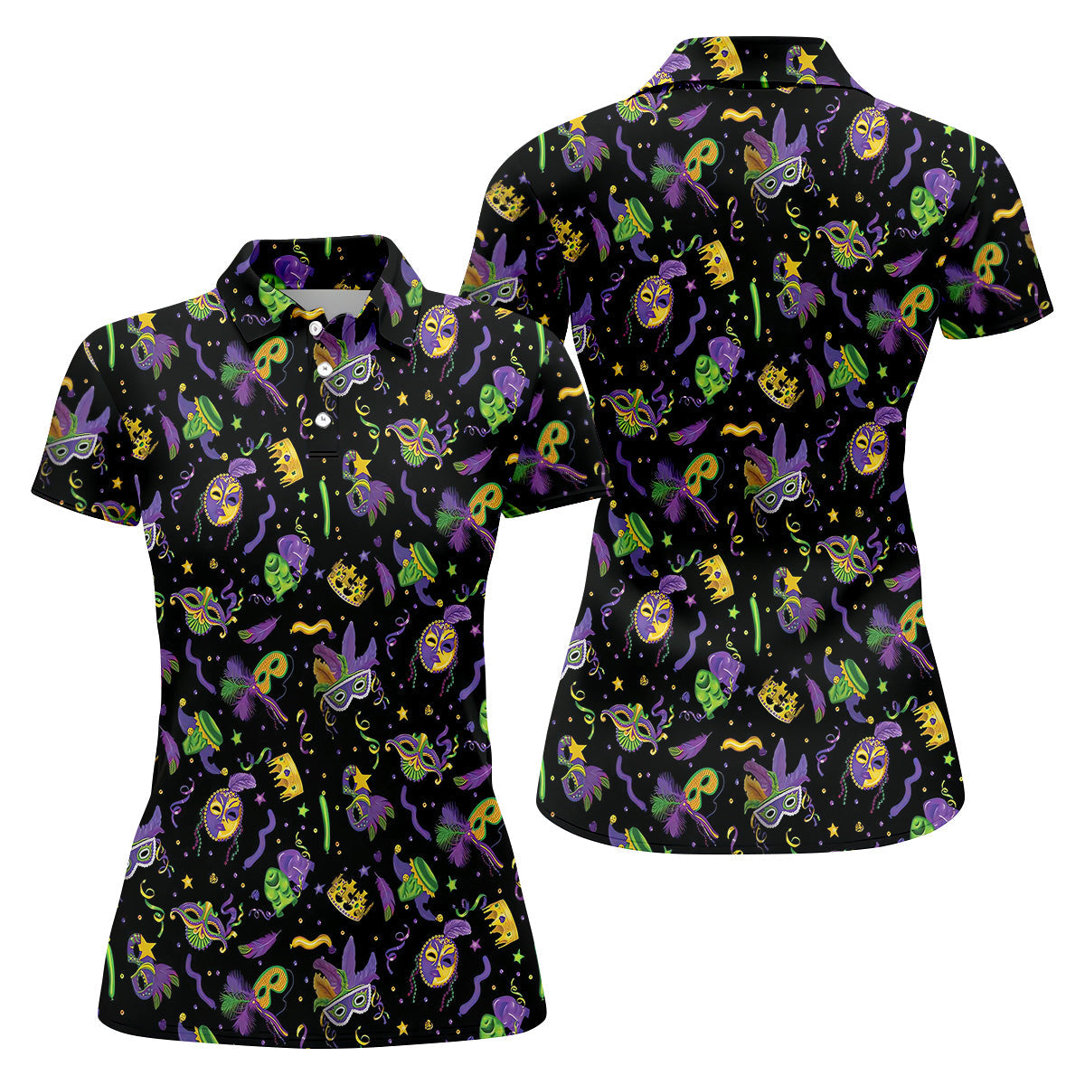 Mardi Gras Golf Sleeveless Polo Shirts Womens, Mardi Gras Black Golf Shirt, Ladies Golf Shirt