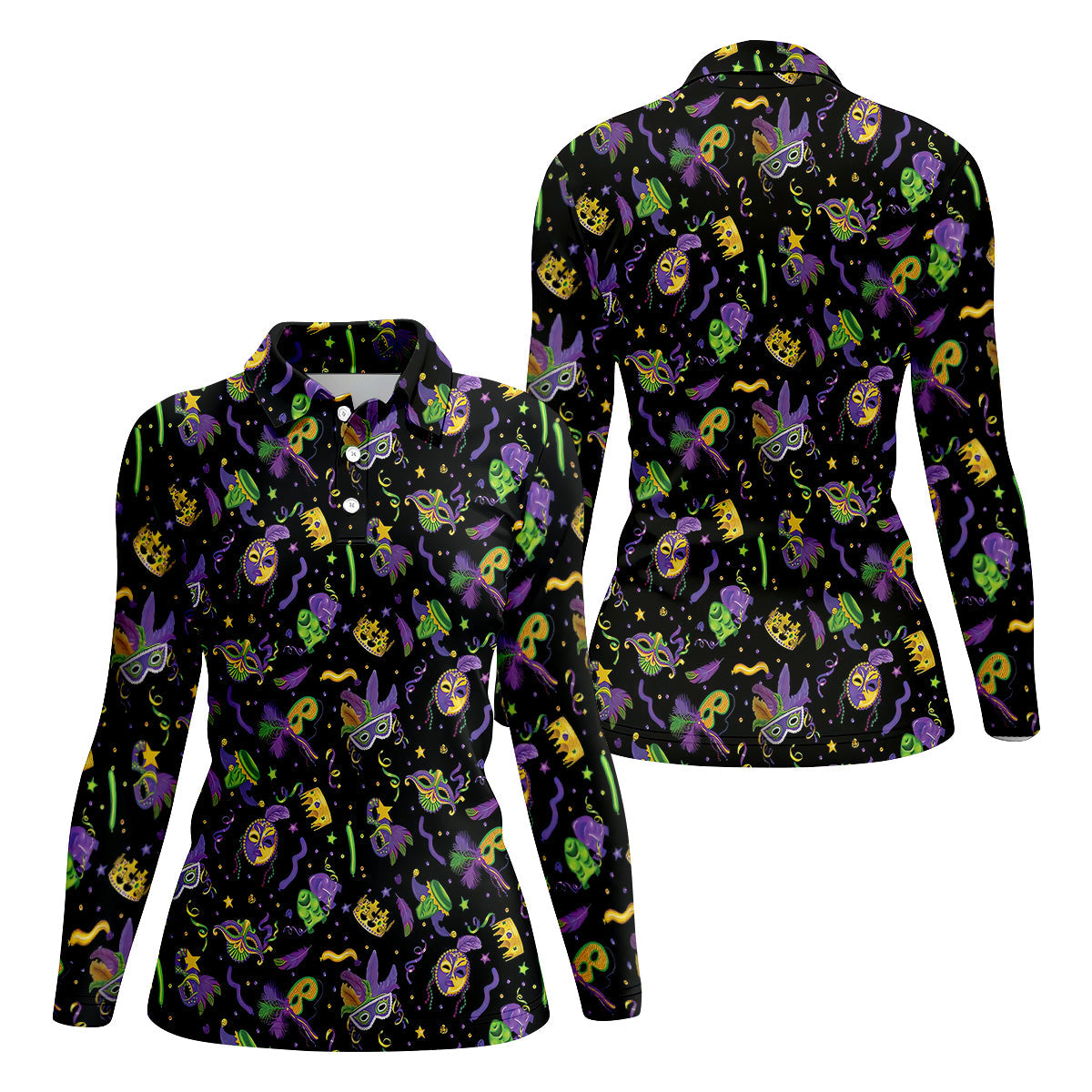 Mardi Gras Golf Sleeveless Polo Shirts Womens, Mardi Gras Black Golf Shirt, Ladies Golf Shirt