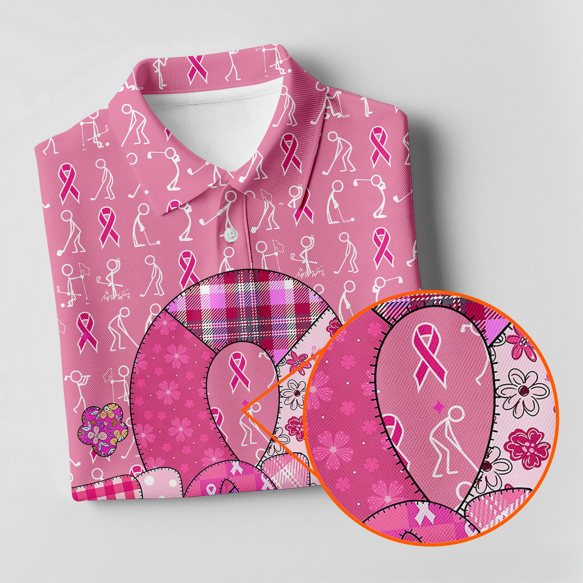 Funny Stick Figure Men's Golf Shirt, Breast Cancer Awareness Shirt, Polo ShirtFor Men, Golfing Apparel