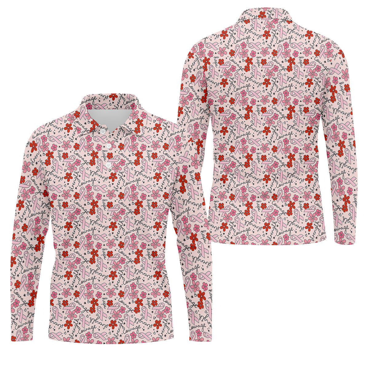 Breast Cancer Awareness Ribbon Flower Men Shirt, Men's Pink Golf Polo, Polo ShirtFor Men