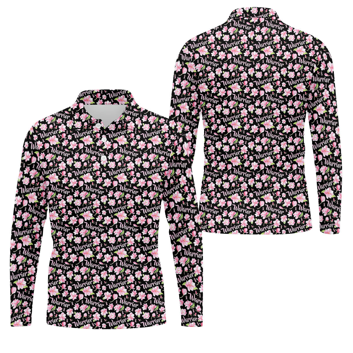Warrior Pink Ribbons Floral Breast Cancer Golf Shirt, Polo ShirtFor Men, Golfing Apparel