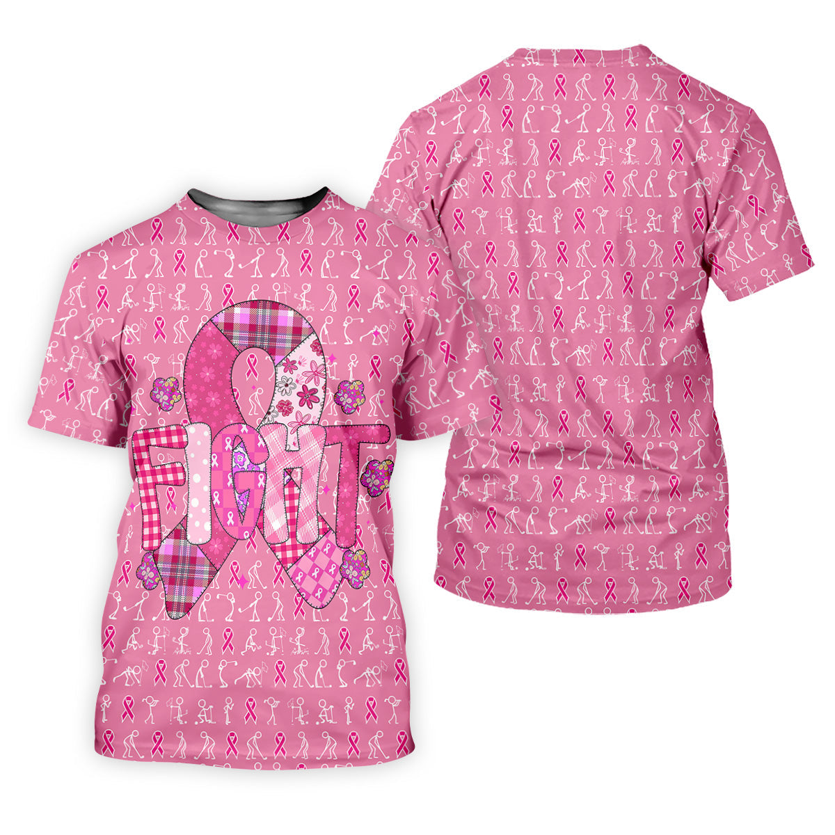 Funny Stick Figure Men's Golf Shirt, Breast Cancer Awareness Shirt, Polo ShirtFor Men, Golfing Apparel