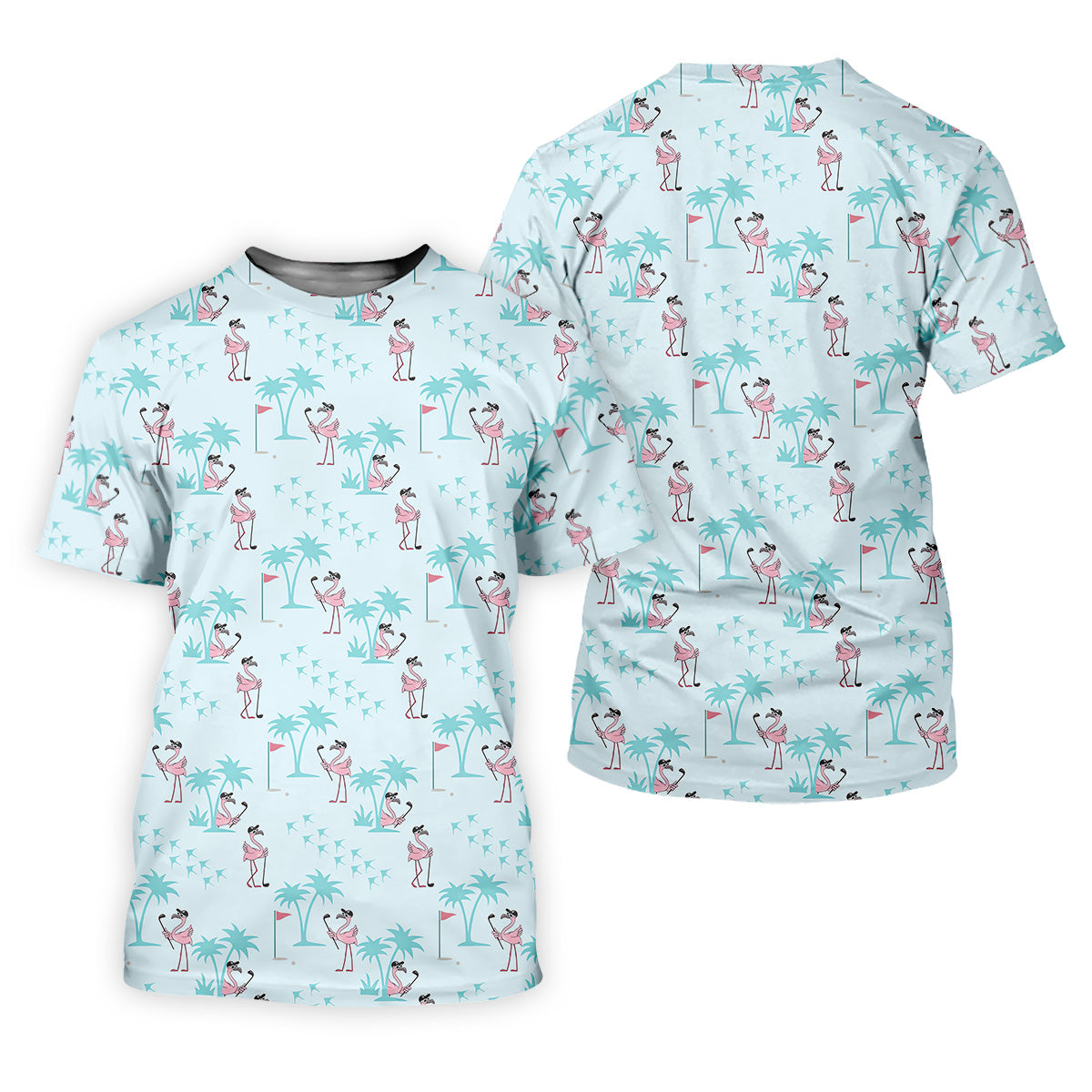 Tropical Flamingo Blue Golf Shirt, Women Golf Top, Ladies Golf Polos, Golfing Apparel